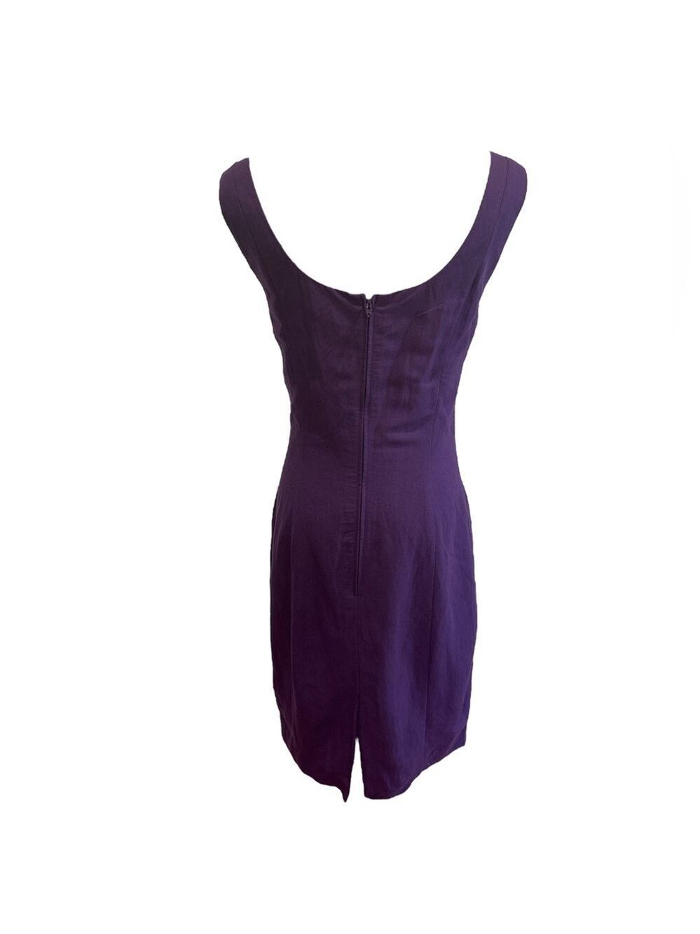 90s NEW YORK STUDIO PURPLE LINEN BLEND SLEEVELESS FITTED SHEATH DRESS SZ 10 - Picture 5 of 6